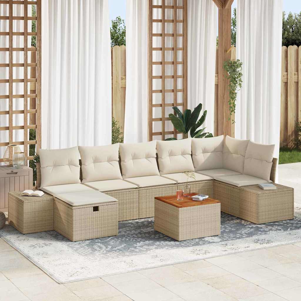 Tuinbankenset met kussen met opslag 8 pcs Beige Poly riet is nu te koop bij PeponiXL, paradijselijk wonen!