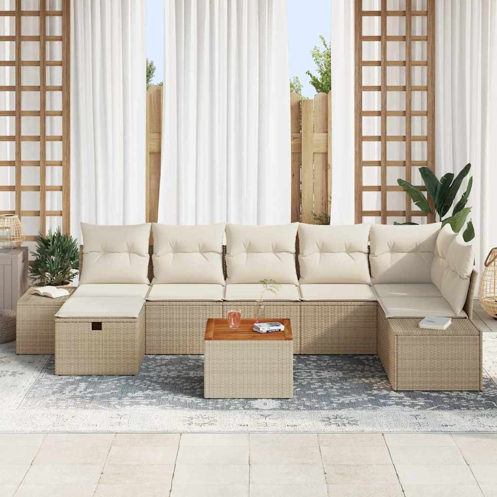 Tuinbankenset met kussen met opslag 8 pcs Beige Poly riet is nu te koop bij PeponiXL, paradijselijk wonen!