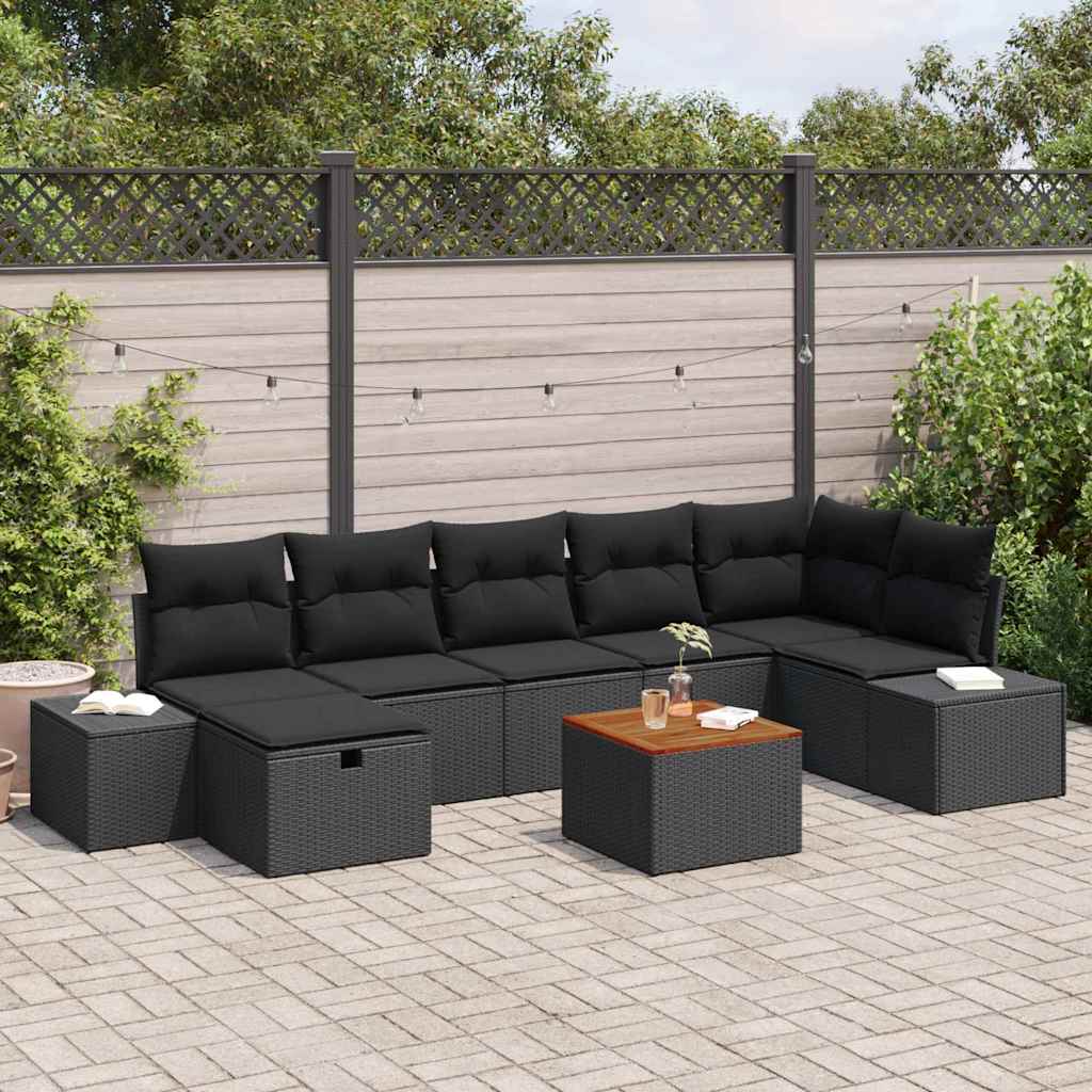 Tuinbankenset met kussen met opslag 8 pcs Zwart Poly riet is nu te koop bij PeponiXL, paradijselijk wonen!