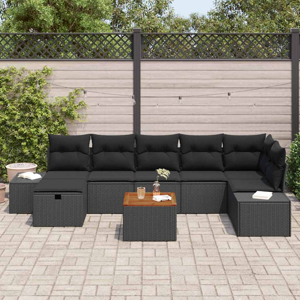 Tuinbankenset met kussen met opslag 8 pcs Zwart Poly riet is nu te koop bij PeponiXL, paradijselijk wonen!