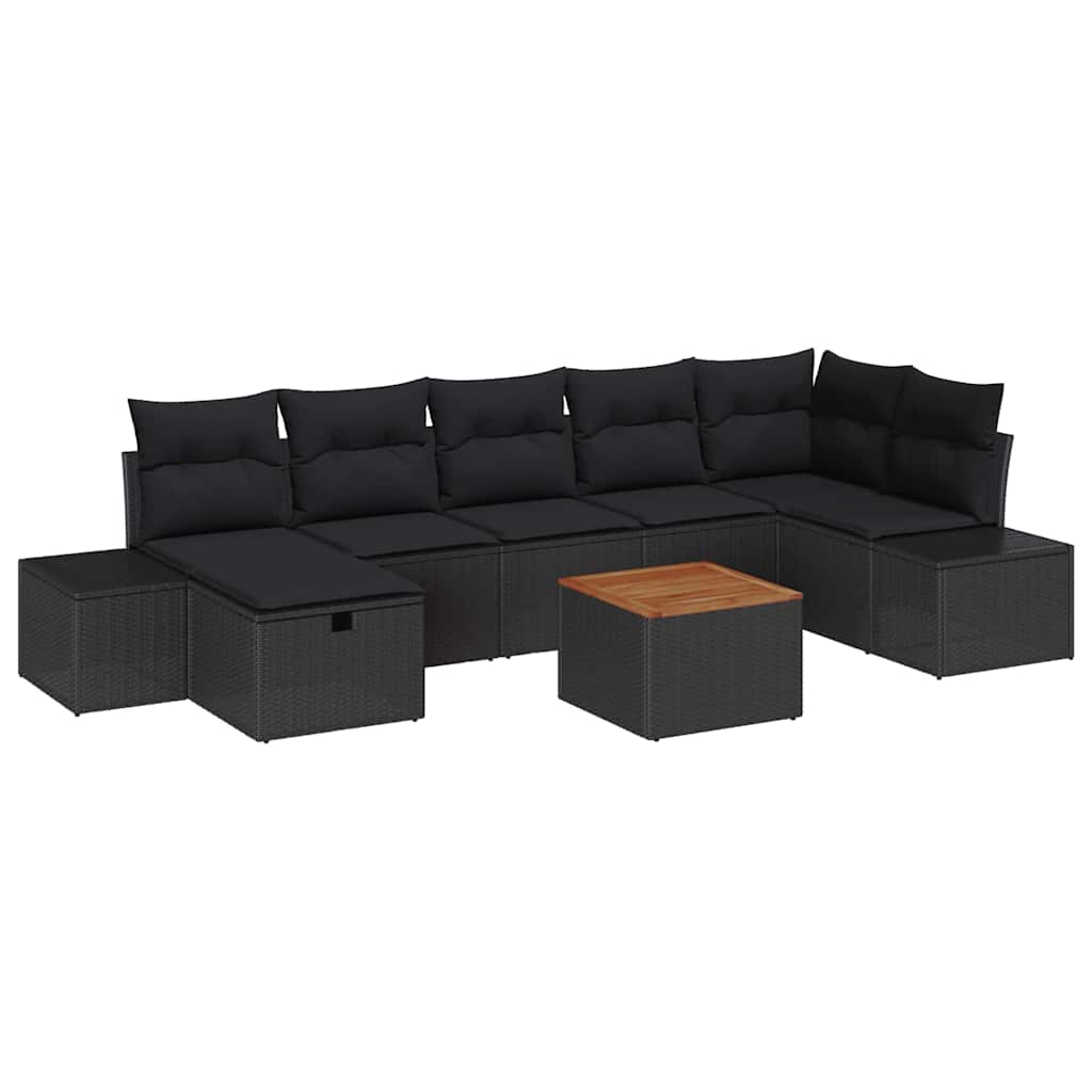 Tuinbankenset met kussen met opslag 8 pcs Zwart Poly riet is nu te koop bij PeponiXL, paradijselijk wonen!