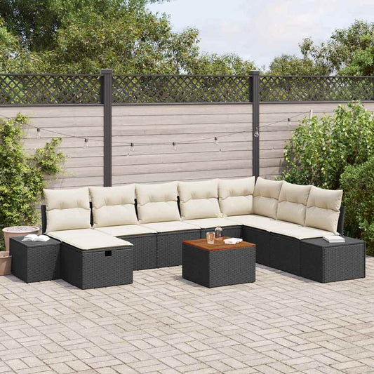 Tuinbankenset met kussen met opslag 9 pcs Zwart Poly riet is nu te koop bij PeponiXL, paradijselijk wonen!