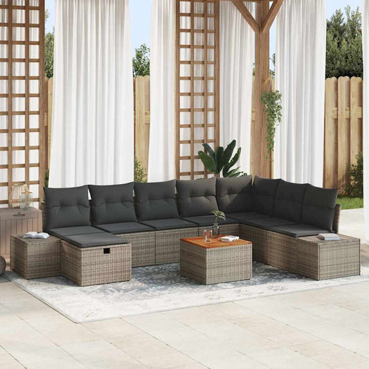 Tuinbankenset met kussen met opslag 9 pcs Grijs Poly riet is nu te koop bij PeponiXL, paradijselijk wonen!