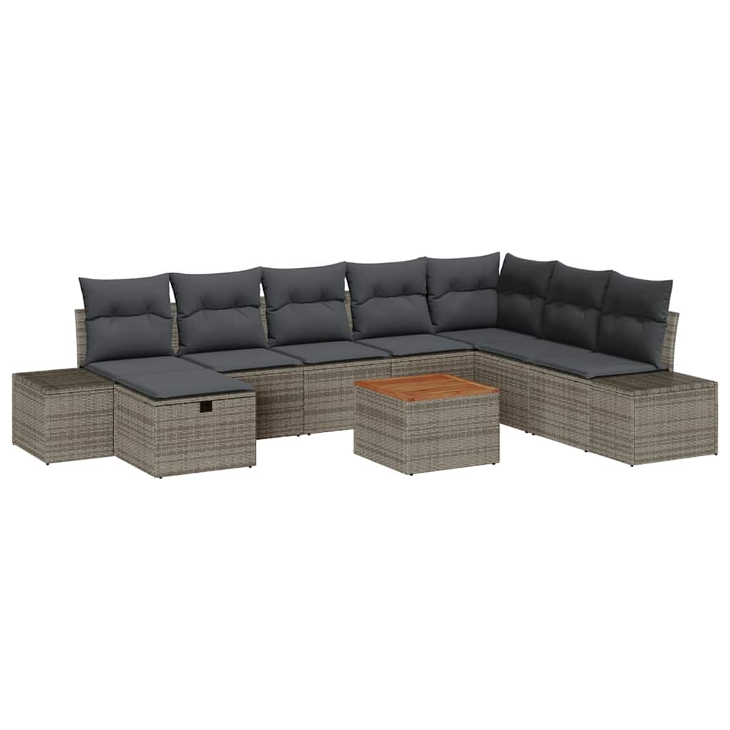 Tuinbankenset met kussen met opslag 9 pcs Grijs Poly riet is nu te koop bij PeponiXL, paradijselijk wonen!