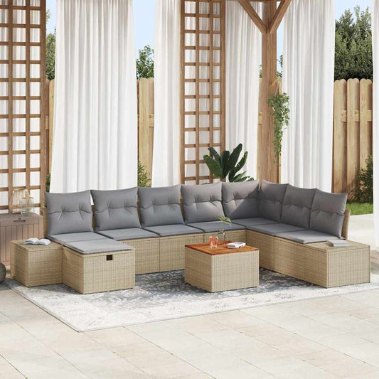 Tuinbankenset 9 st Beige Poly riet is nu te koop bij PeponiXL, paradijselijk wonen!