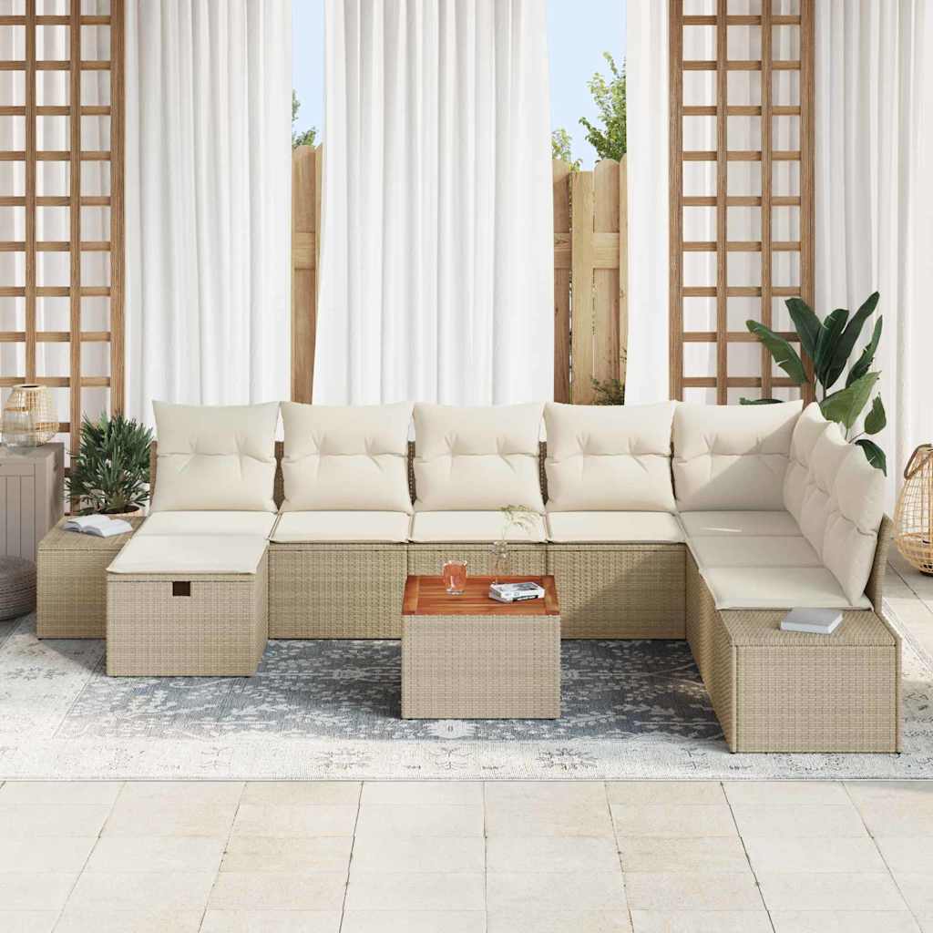 Tuinbankenset met kussen met opslag 9 pcs Beige Poly riet is nu te koop bij PeponiXL, paradijselijk wonen!