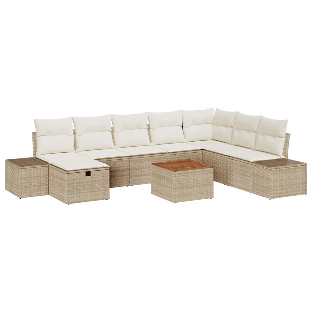 Tuinbankenset met kussen met opslag 9 pcs Beige Poly riet is nu te koop bij PeponiXL, paradijselijk wonen!