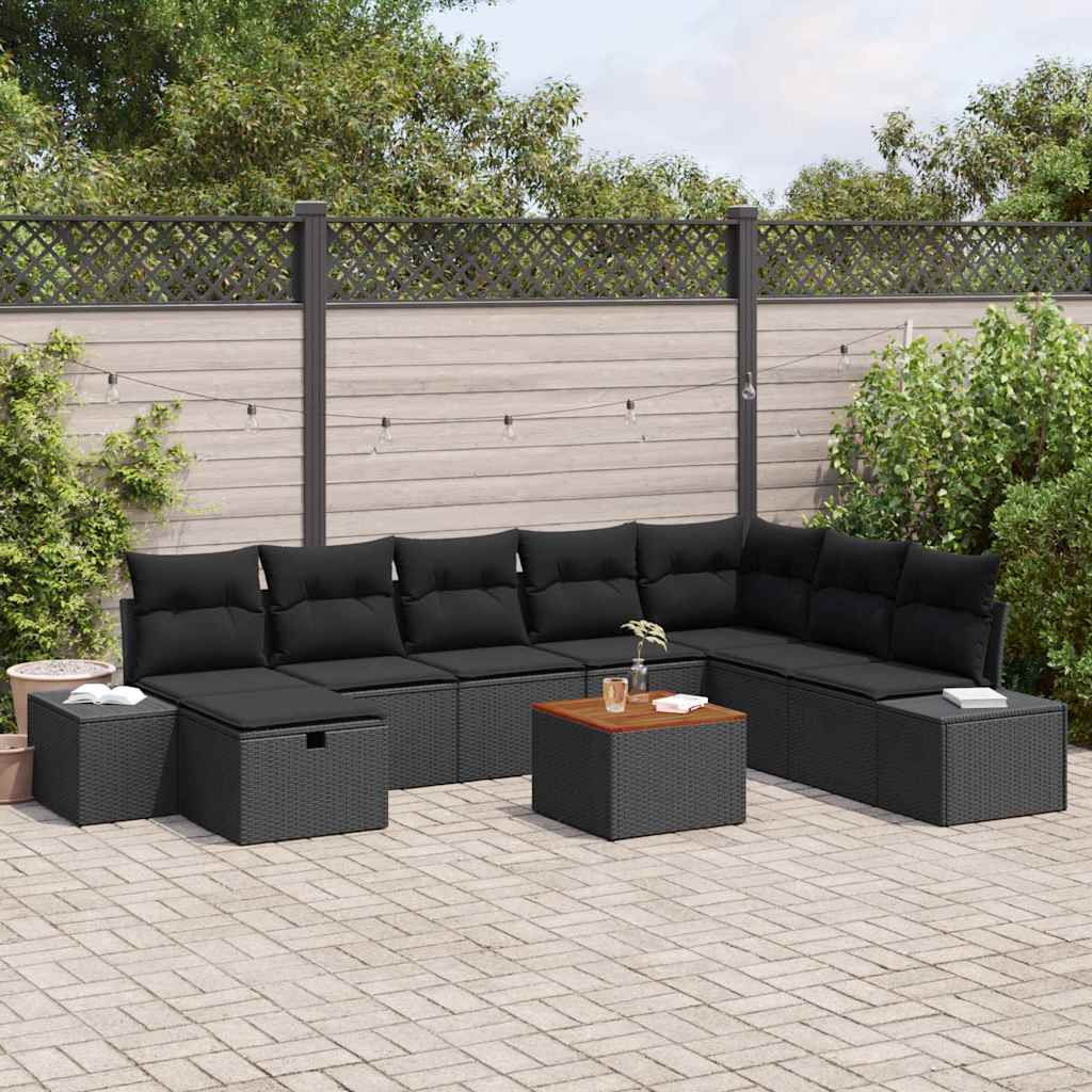 Tuinbankenset met kussen met opslag 9 pcs Zwart Poly riet is nu te koop bij PeponiXL, paradijselijk wonen!