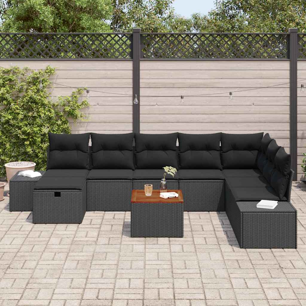 Tuinbankenset met kussen met opslag 9 pcs Zwart Poly riet is nu te koop bij PeponiXL, paradijselijk wonen!