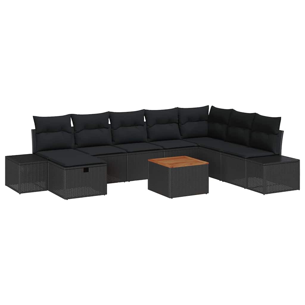 Tuinbankenset met kussen met opslag 9 pcs Zwart Poly riet is nu te koop bij PeponiXL, paradijselijk wonen!