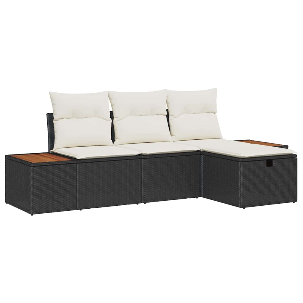 Tuin Sofa Set met kussen met opslag 4 pcs Zwart poly rattan is nu te koop bij PeponiXL, paradijselijk wonen!
