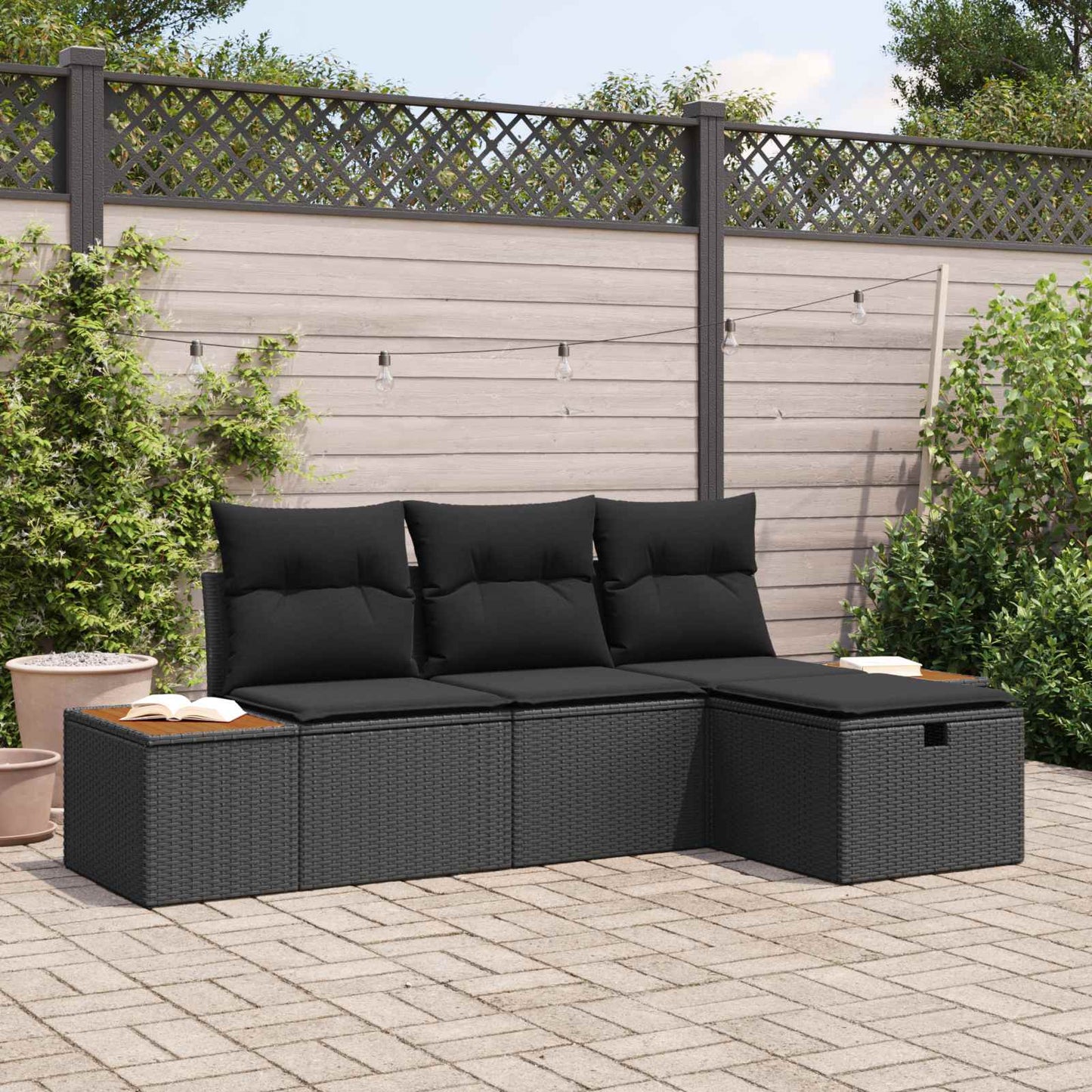 Tuin Sofa Set met kussen met opslag 4 pcs Zwart poly rattan is nu te koop bij PeponiXL, paradijselijk wonen!