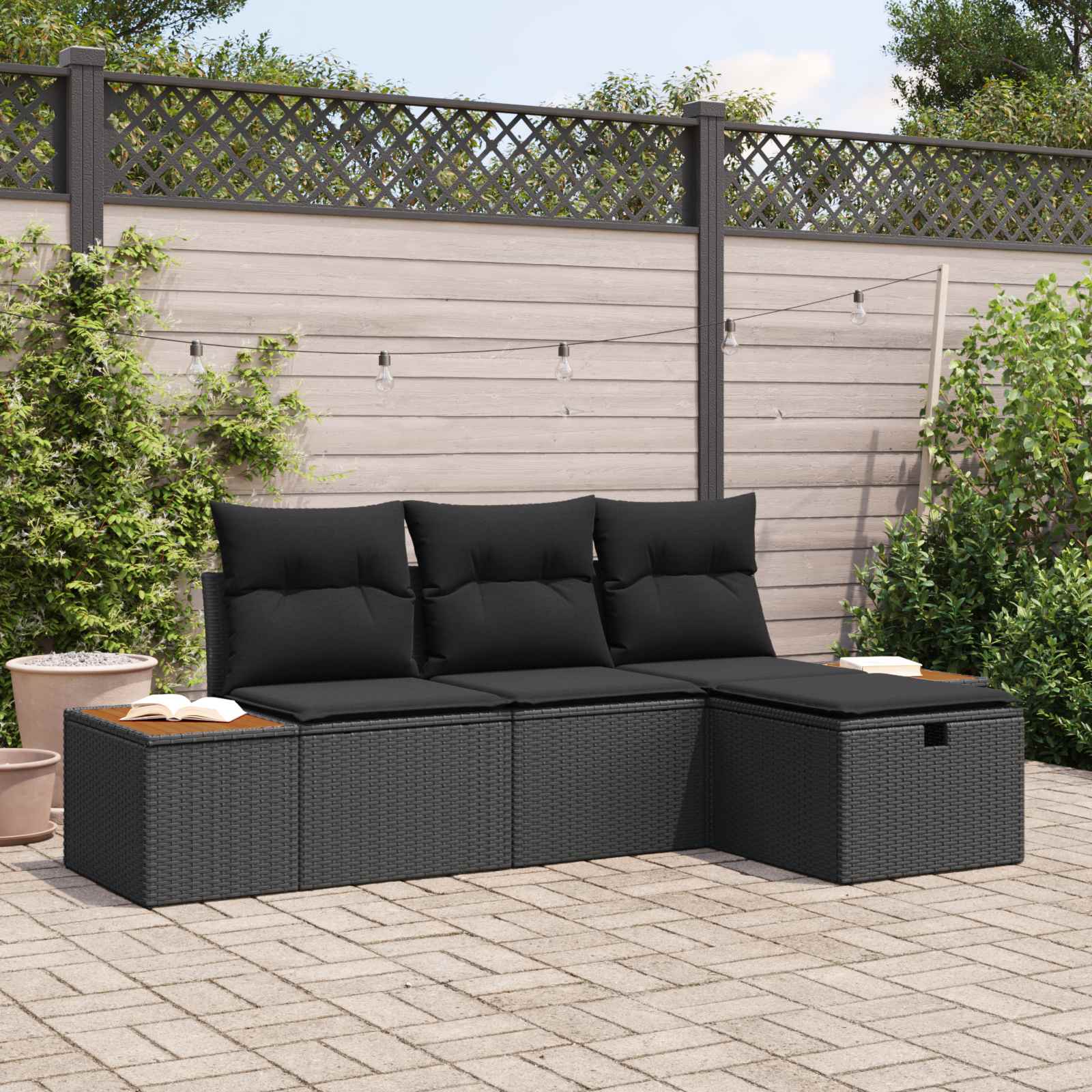Tuin Sofa Set met kussen met opslag 4 pcs Zwart poly rattan is nu te koop bij PeponiXL, paradijselijk wonen!
