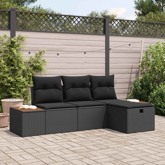 Tuin Sofa Set met kussen met opslag 4 pcs Zwart poly rattan is nu te koop bij PeponiXL, paradijselijk wonen!