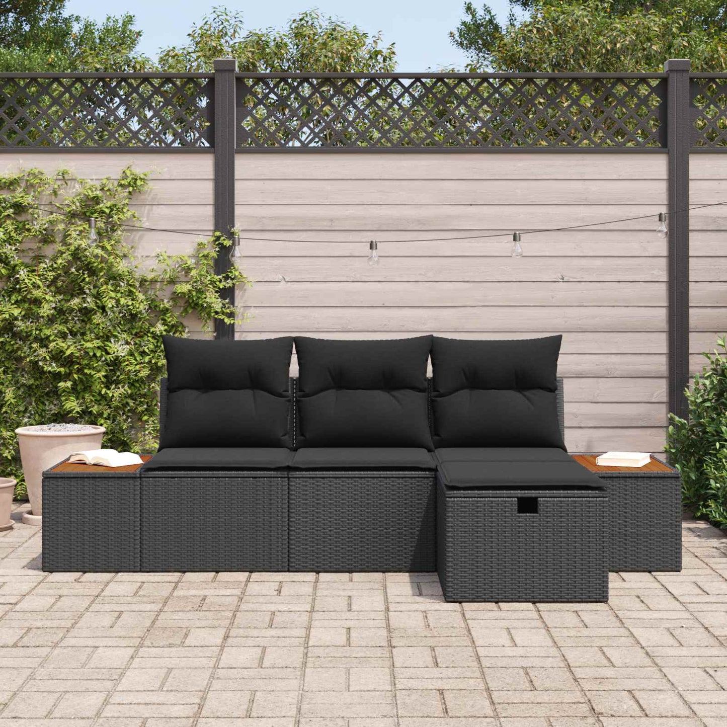 Tuin Sofa Set met kussen met opslag 4 pcs Zwart poly rattan is nu te koop bij PeponiXL, paradijselijk wonen!