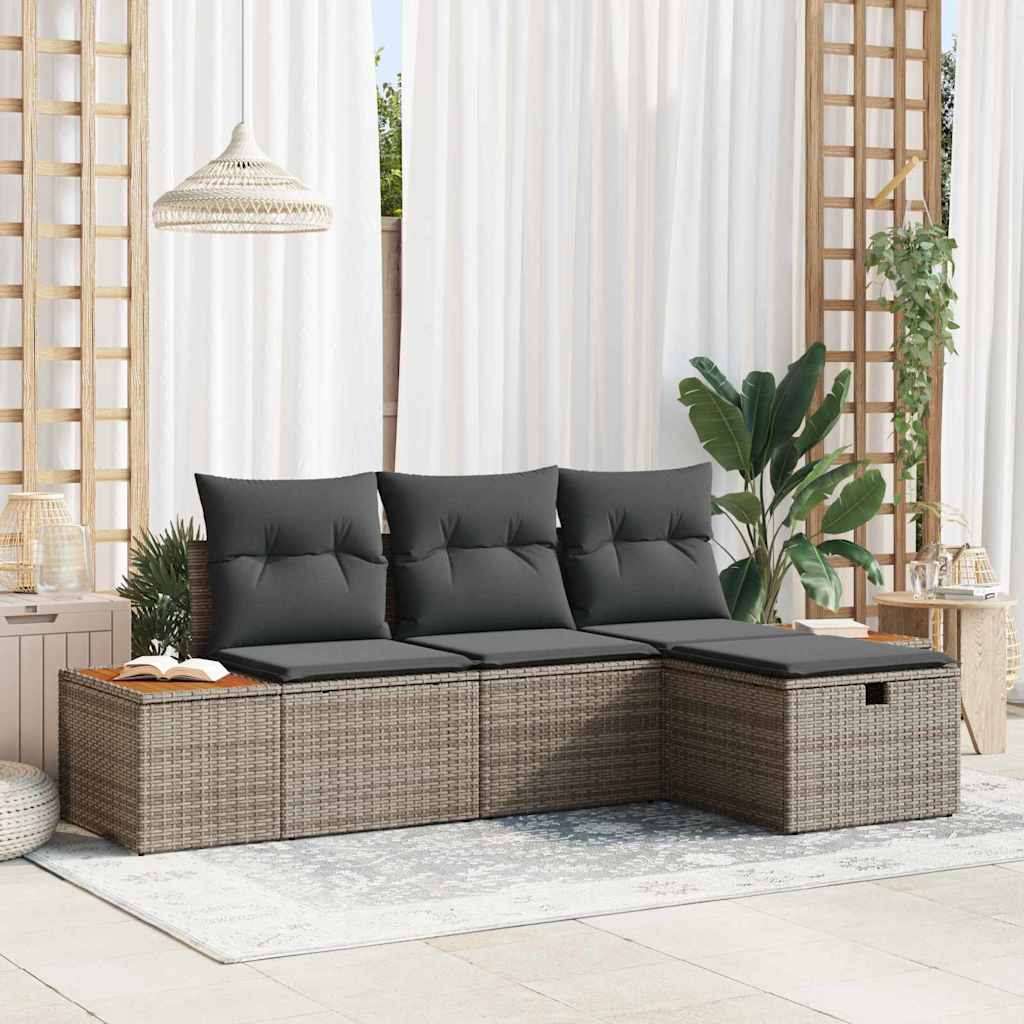 Tuin Sofa Set met kussen met opslag 4 pcs Grijs poly rattan is nu te koop bij PeponiXL, paradijselijk wonen!
