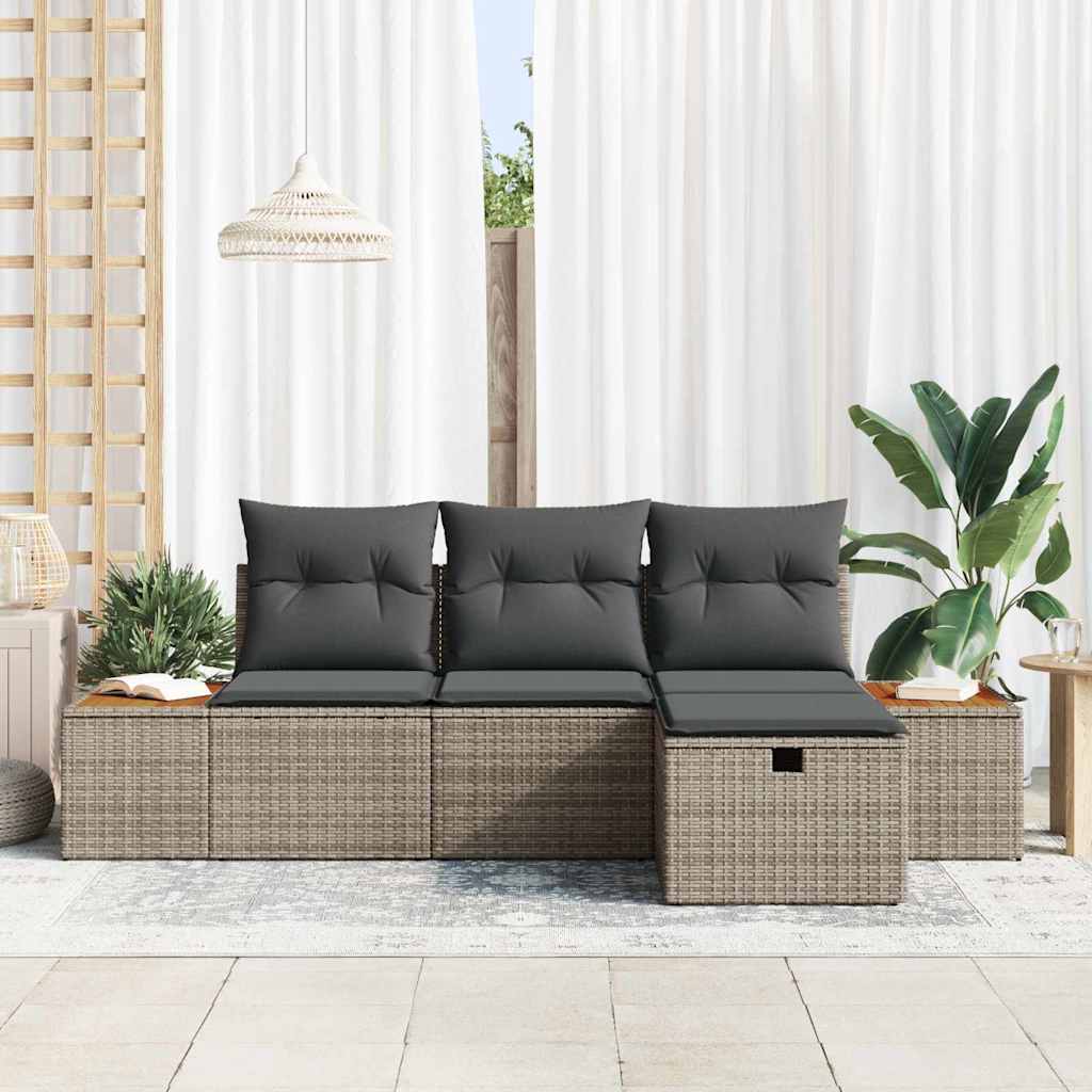 Tuin Sofa Set met kussen met opslag 4 pcs Grijs poly rattan is nu te koop bij PeponiXL, paradijselijk wonen!