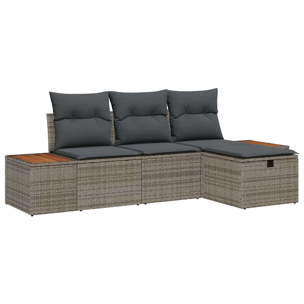 Tuin Sofa Set met kussen met opslag 4 pcs Grijs poly rattan is nu te koop bij PeponiXL, paradijselijk wonen!