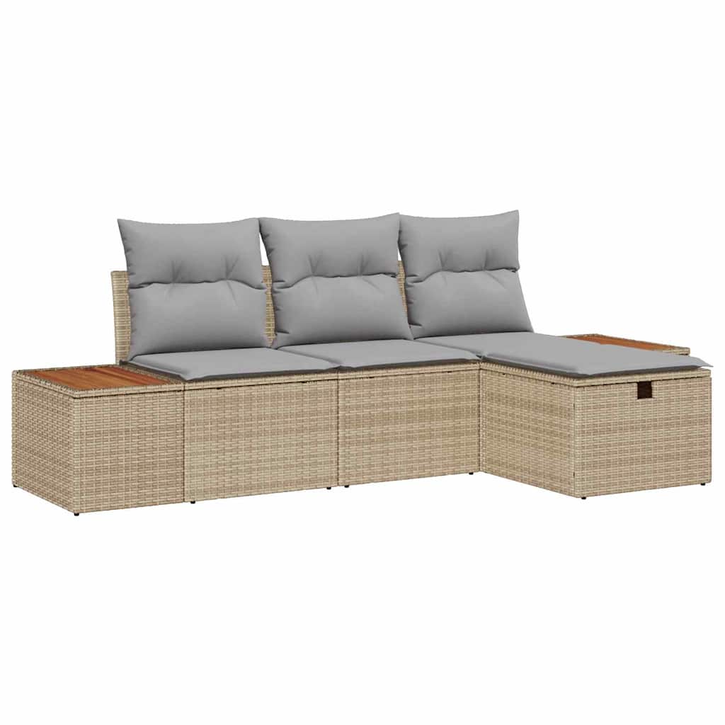 Tuin Sofa Set 4 st Beige poly rattan