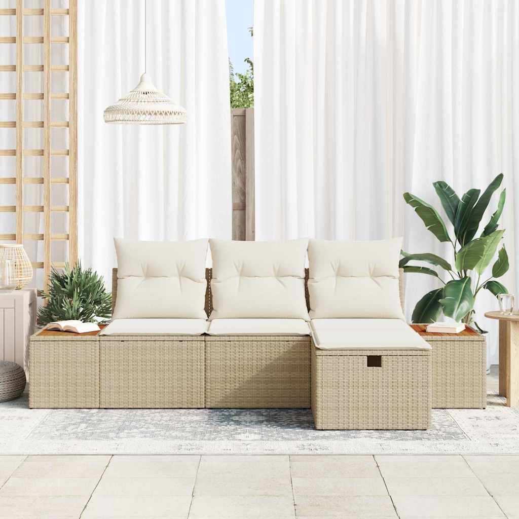 Tuin Sofa Set met kussen met opslag 4 pcs Beige poly rattan is nu te koop bij PeponiXL, paradijselijk wonen!