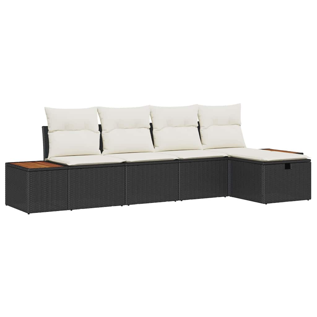 Tuin Sofa Set met kussen 5 pcs Zwart Poly riet is nu te koop bij PeponiXL, paradijselijk wonen!
