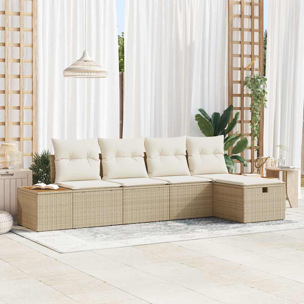 Tuin Sofa Set met kussen 5 pcs Beige Poly riet is nu te koop bij PeponiXL, paradijselijk wonen!