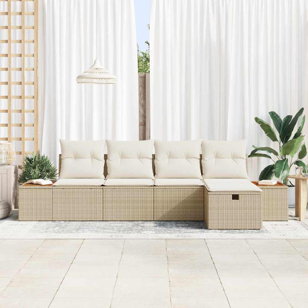Tuin Sofa Set met kussen 5 pcs Beige Poly riet is nu te koop bij PeponiXL, paradijselijk wonen!