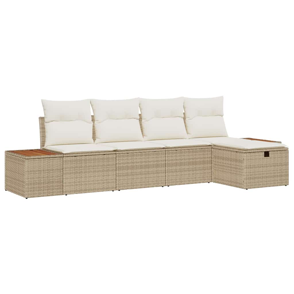 Tuin Sofa Set met kussen 5 pcs Beige Poly riet is nu te koop bij PeponiXL, paradijselijk wonen!