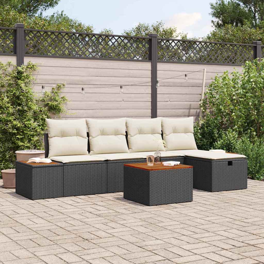 Tuin Sofa Set met kussen 6 pcs Zwart Poly riet is nu te koop bij PeponiXL, paradijselijk wonen!