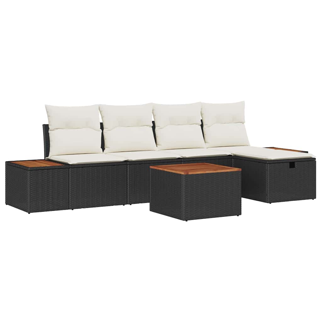 Tuin Sofa Set met kussen 6 pcs Zwart Poly riet is nu te koop bij PeponiXL, paradijselijk wonen!