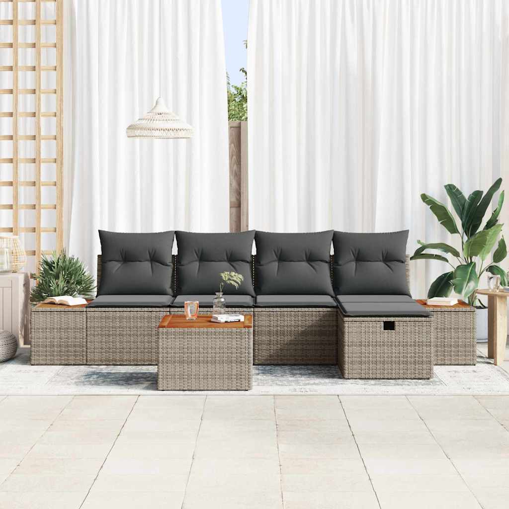 Tuin Sofa Set 6 st Grijs poly rattan
