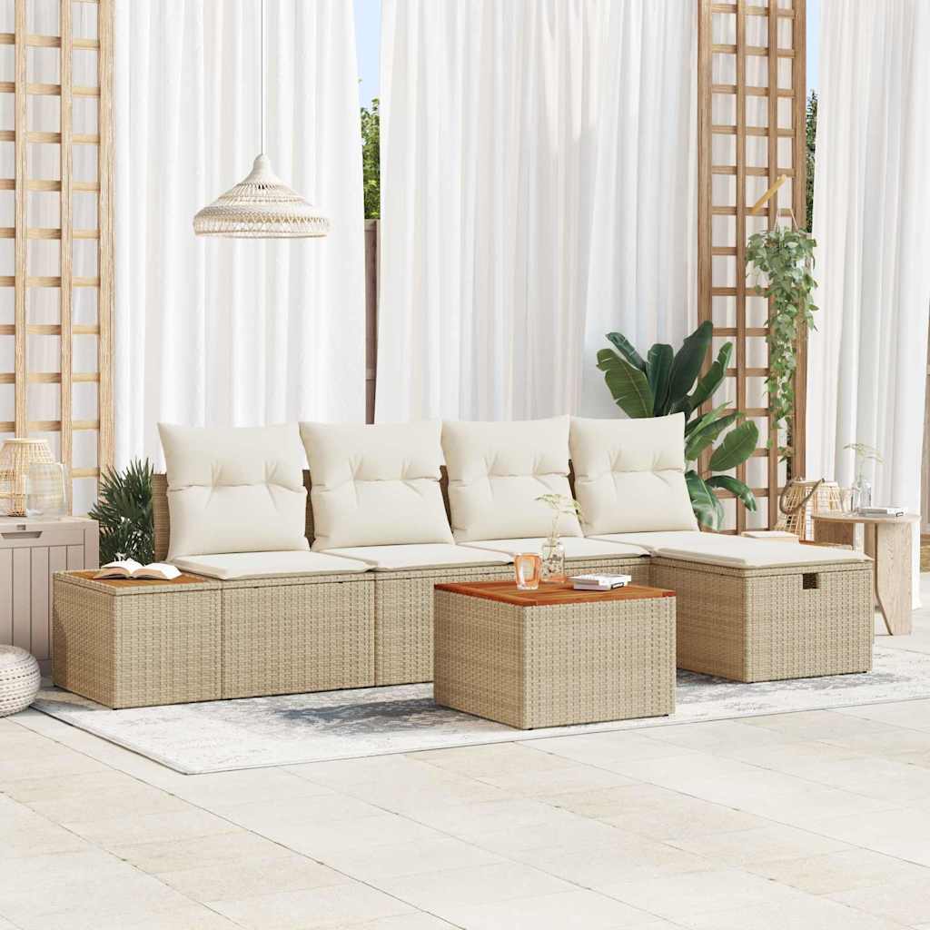 Tuin Sofa Set met kussen 6 pcs Beige Poly riet is nu te koop bij PeponiXL, paradijselijk wonen!