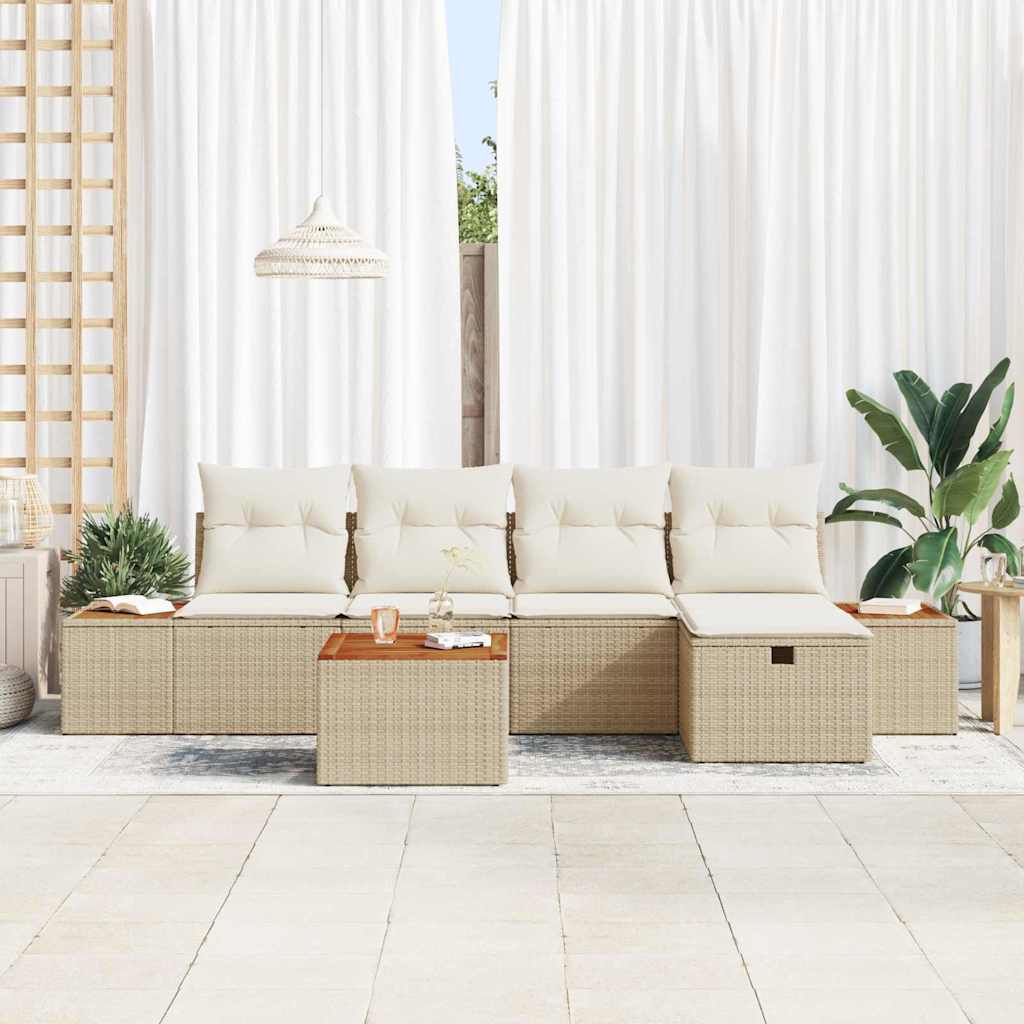 Tuin Sofa Set met kussen 6 pcs Beige Poly riet is nu te koop bij PeponiXL, paradijselijk wonen!