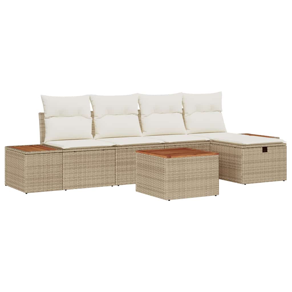 Tuin Sofa Set met kussen 6 pcs Beige Poly riet is nu te koop bij PeponiXL, paradijselijk wonen!