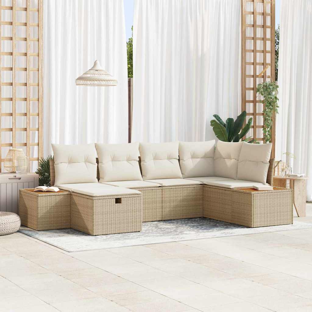 Tuin Sofa Set met kussen 6 pcs Beige Poly riet is nu te koop bij PeponiXL, paradijselijk wonen!