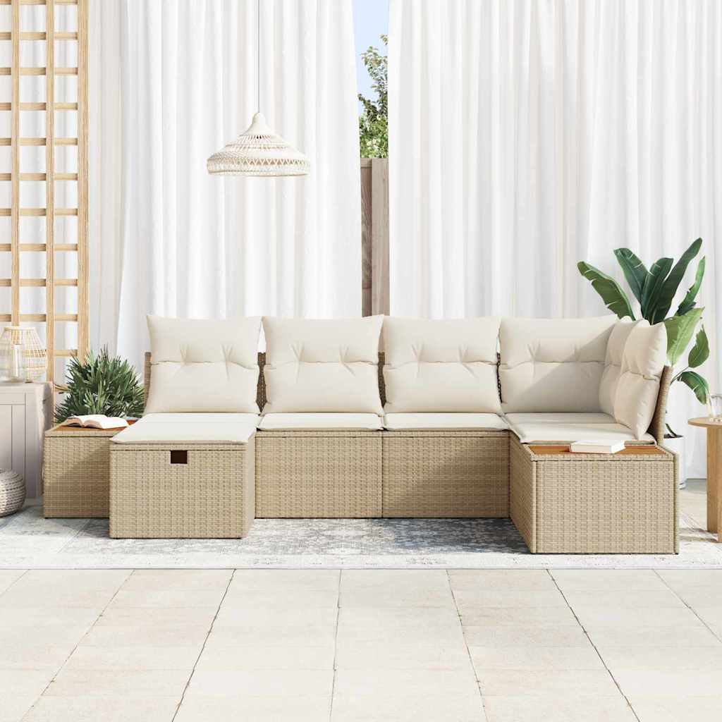 Tuin Sofa Set met kussen 6 pcs Beige Poly riet is nu te koop bij PeponiXL, paradijselijk wonen!