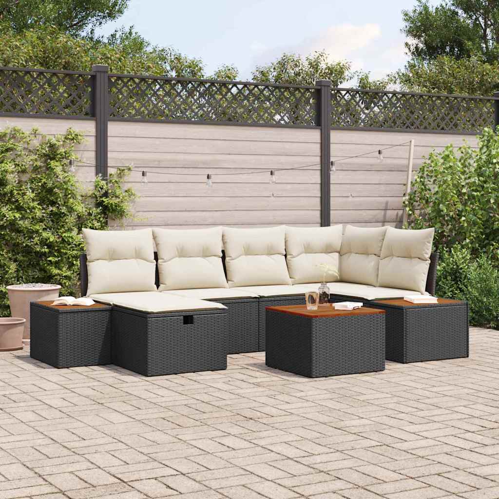 Tuin Sofa Set met kussen 7 pcs Zwart 55 x 62 x 69 cm Poly riet is nu te koop bij PeponiXL, paradijselijk wonen!