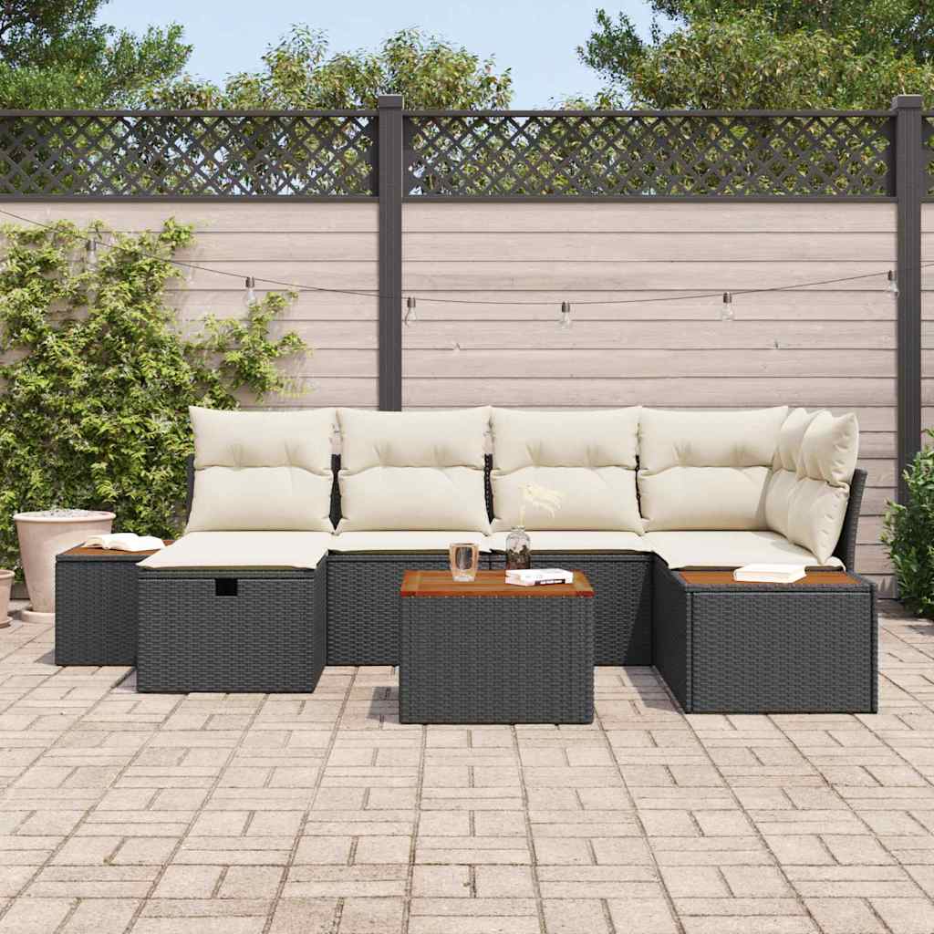 Tuin Sofa Set met kussen 7 pcs Zwart 55 x 62 x 69 cm Poly riet is nu te koop bij PeponiXL, paradijselijk wonen!