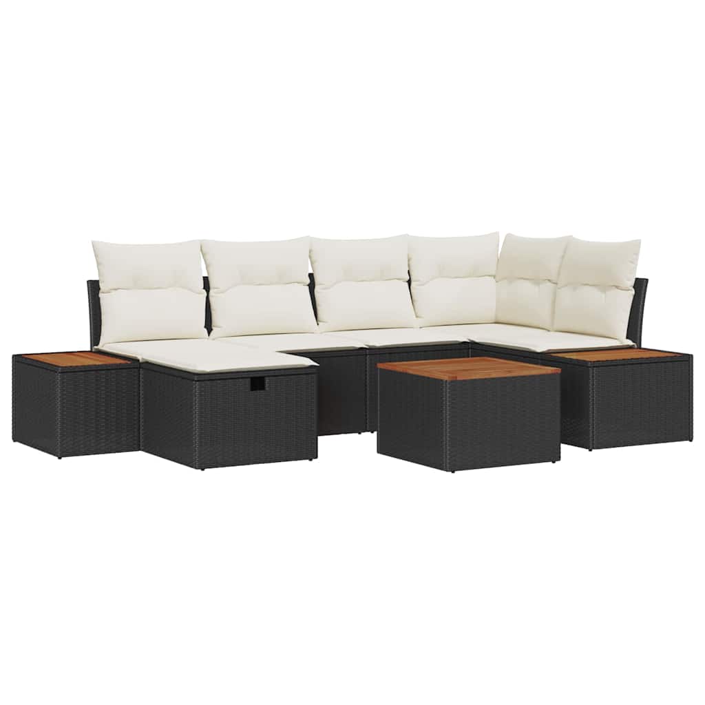Tuin Sofa Set met kussen 7 pcs Zwart 55 x 62 x 69 cm Poly riet is nu te koop bij PeponiXL, paradijselijk wonen!