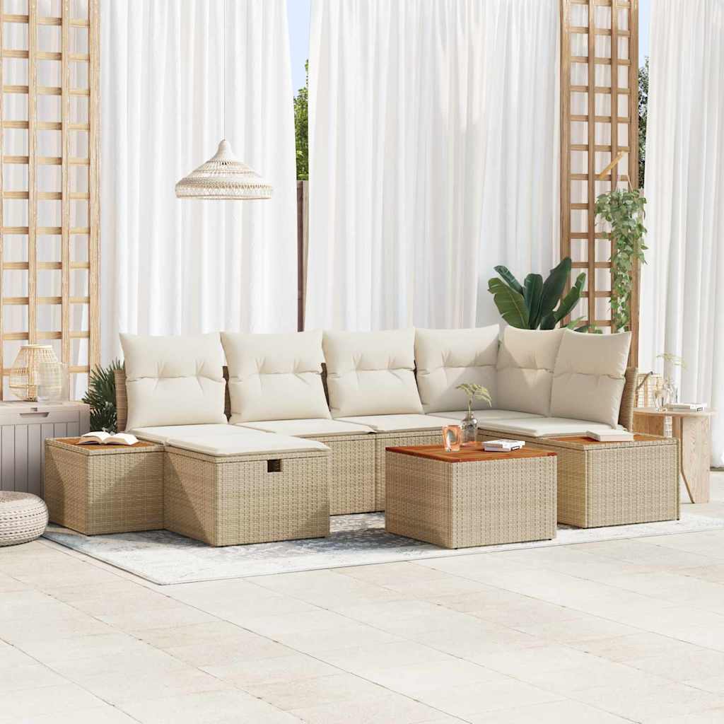 Tuin Sofa Set met kussen met opslag 7 pcs Beige poly rattan is nu te koop bij PeponiXL, paradijselijk wonen!