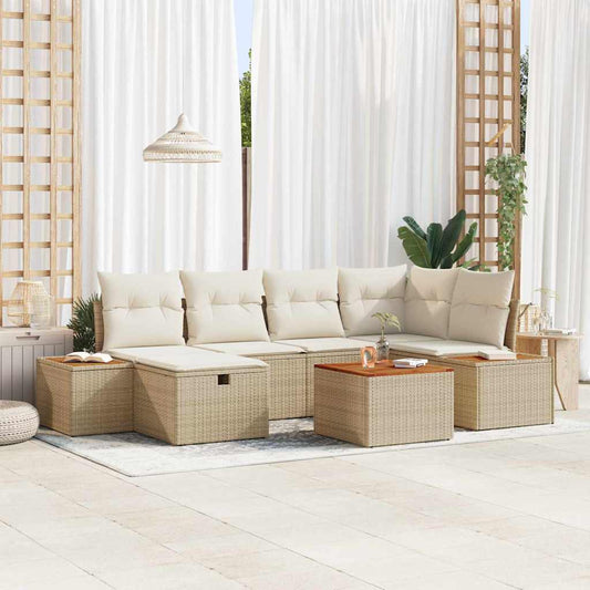 Tuin Sofa Set met kussen met opslag 7 pcs Beige poly rattan is nu te koop bij PeponiXL, paradijselijk wonen!