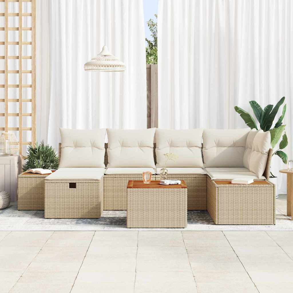 Tuin Sofa Set met kussen met opslag 7 pcs Beige poly rattan is nu te koop bij PeponiXL, paradijselijk wonen!
