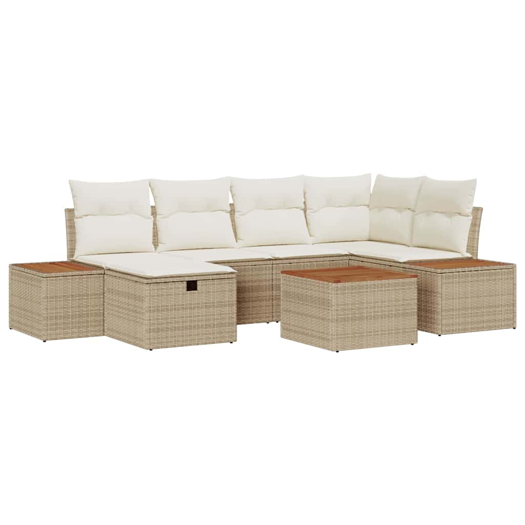 Tuin Sofa Set met kussen met opslag 7 pcs Beige poly rattan is nu te koop bij PeponiXL, paradijselijk wonen!
