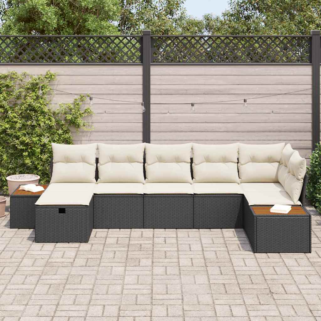 Tuin Sofa Set met kussen 7 pcs Zwart Poly riet is nu te koop bij PeponiXL, paradijselijk wonen!