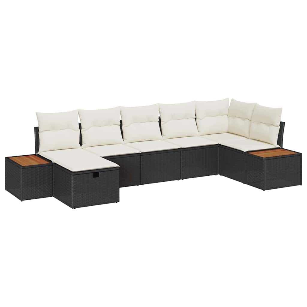 Tuin Sofa Set met kussen 7 pcs Zwart Poly riet is nu te koop bij PeponiXL, paradijselijk wonen!