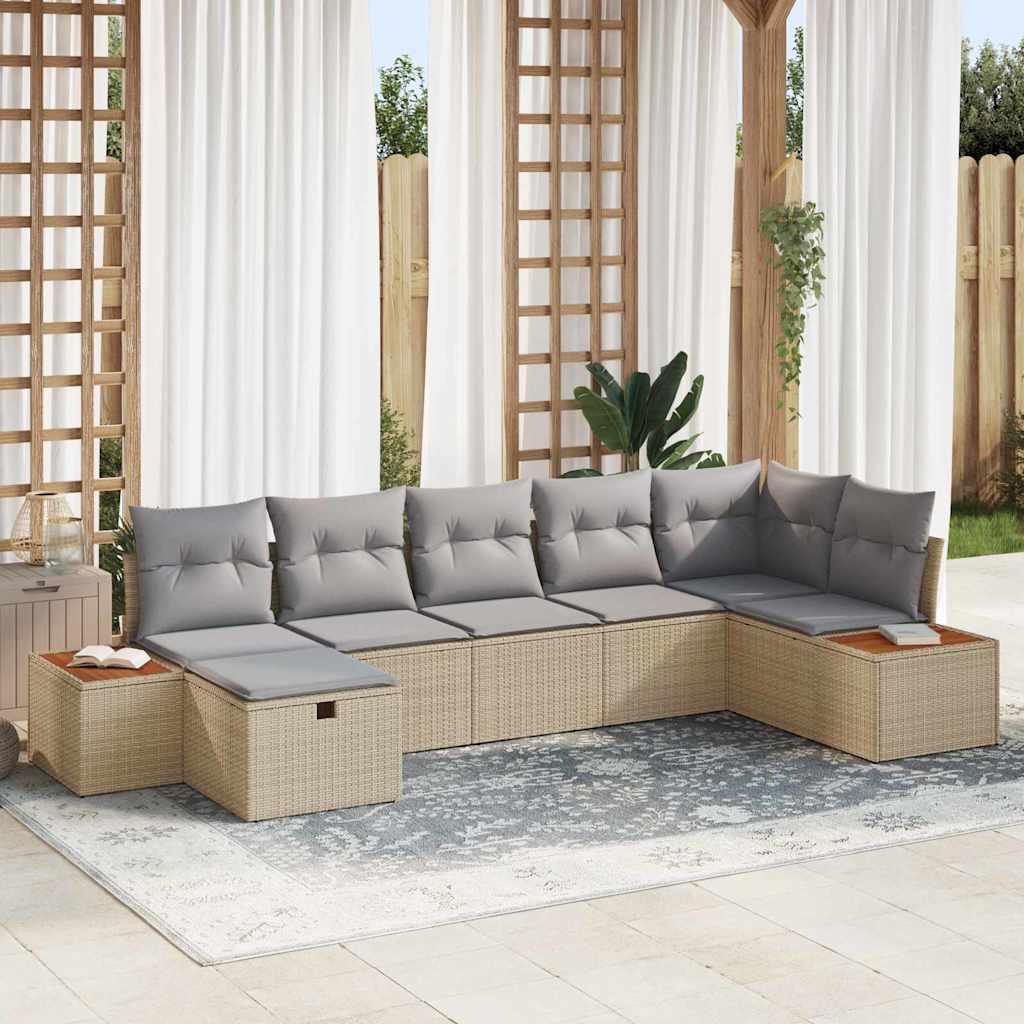 Tuin Sofa Set met kussen 7 pcs Beige Poly riet is nu te koop bij PeponiXL, paradijselijk wonen!