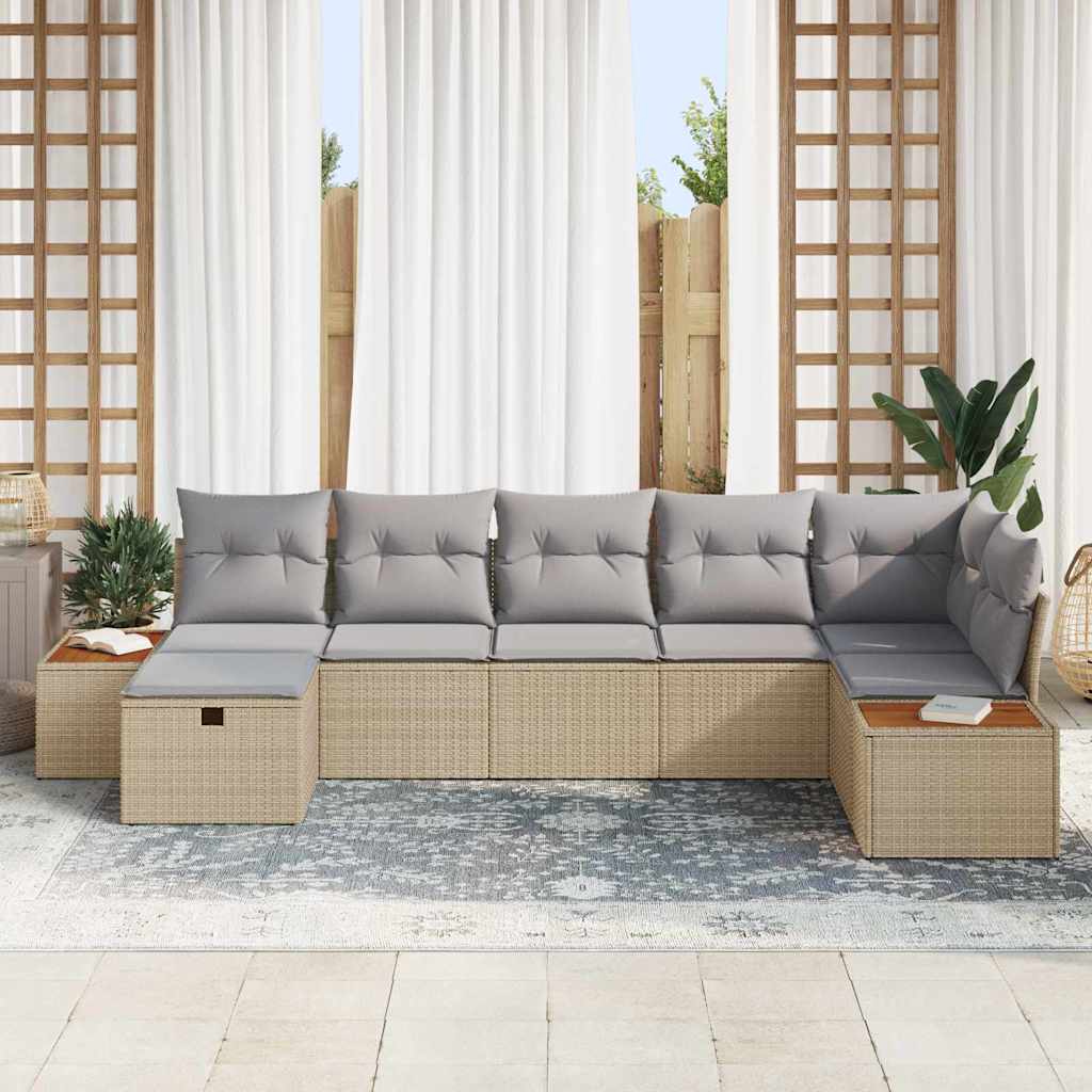 Tuin Sofa Set met kussen 7 pcs Beige Poly riet is nu te koop bij PeponiXL, paradijselijk wonen!
