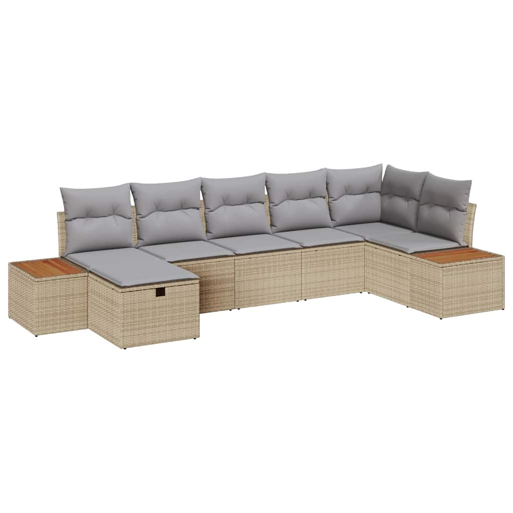 Tuin Sofa Set met kussen 7 pcs Beige Poly riet is nu te koop bij PeponiXL, paradijselijk wonen!