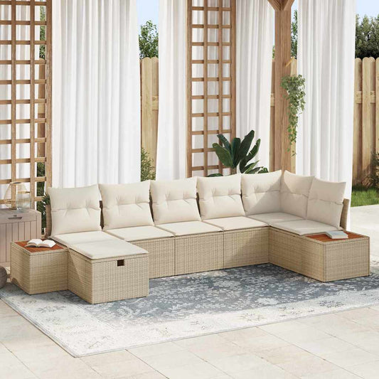 Tuin Sofa Set met kussen 7 pcs Beige Poly riet is nu te koop bij PeponiXL, paradijselijk wonen!