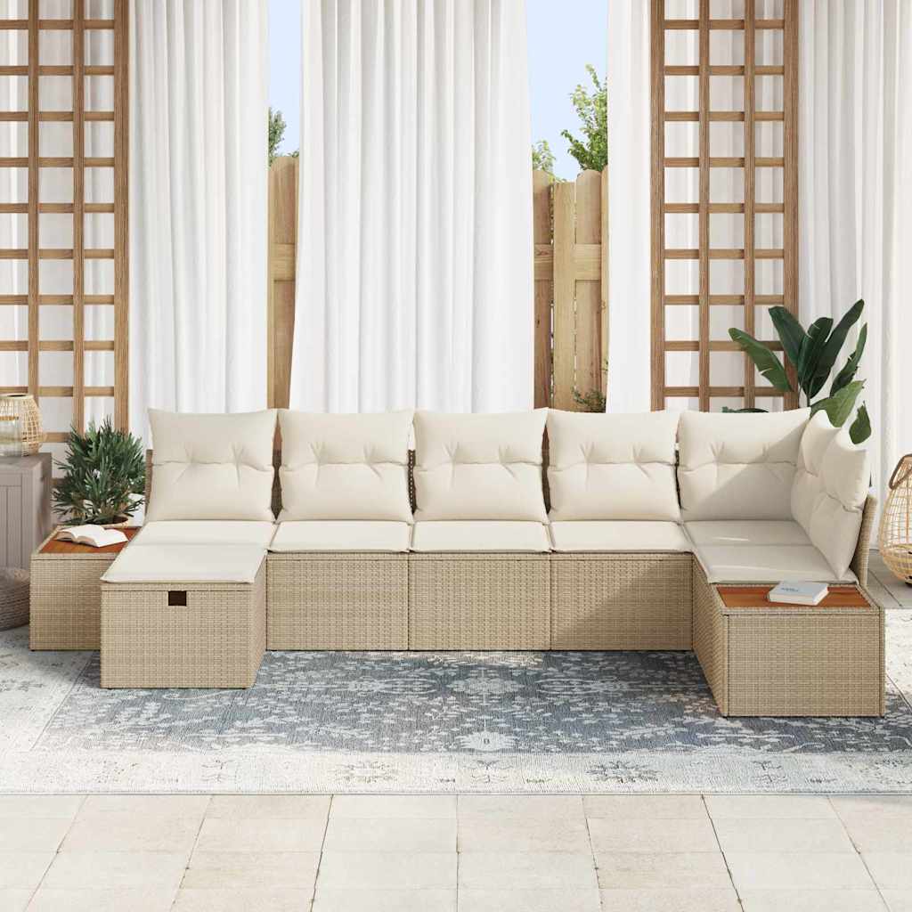 Tuin Sofa Set met kussen 7 pcs Beige Poly riet is nu te koop bij PeponiXL, paradijselijk wonen!